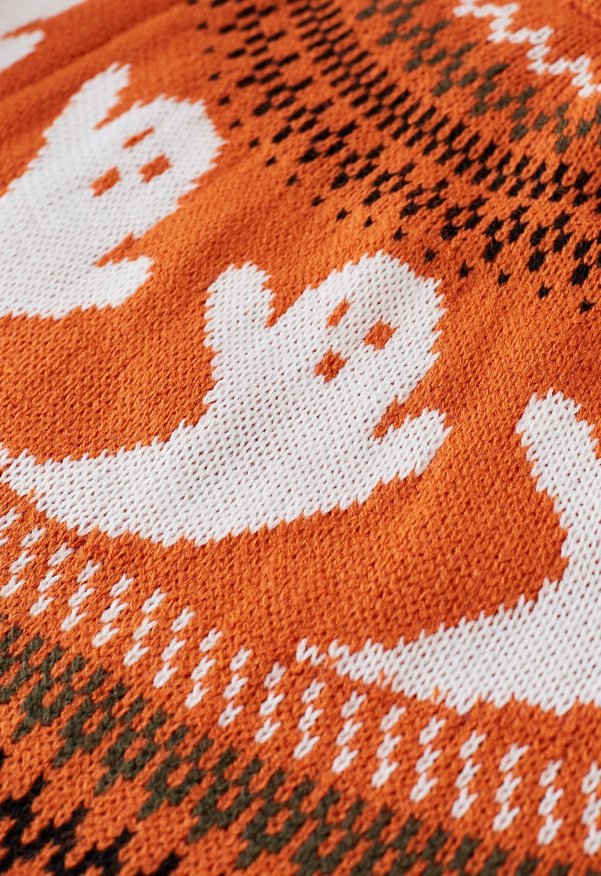 Cute Ghost Long Sleeves Knit Sweater in Orange