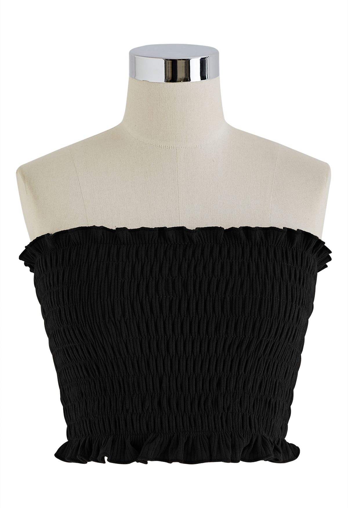 Ruffle Shirred Tube Top and Cardigan Set in Black