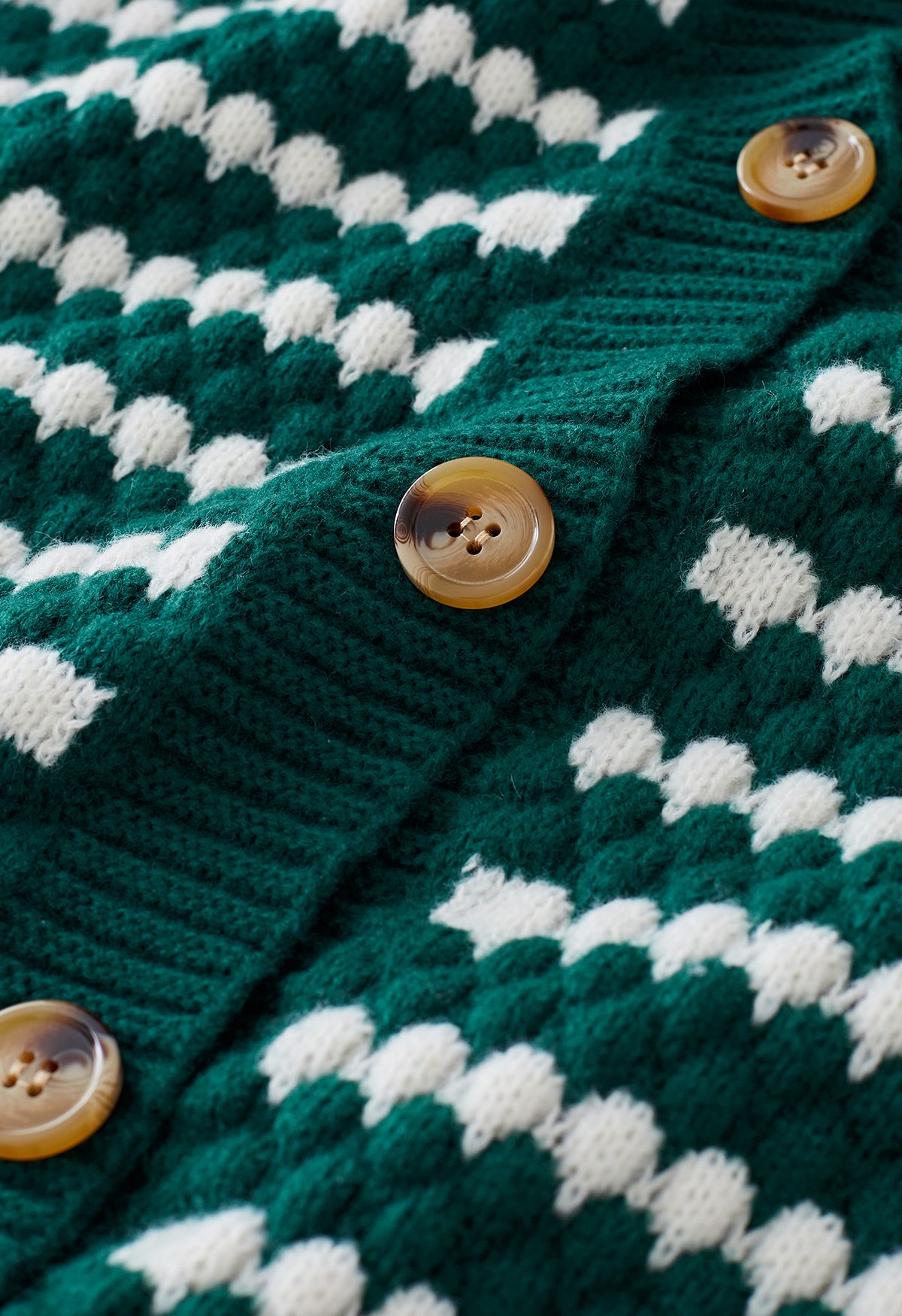 Button Down Striped Embossed Knit Cardigan in Green