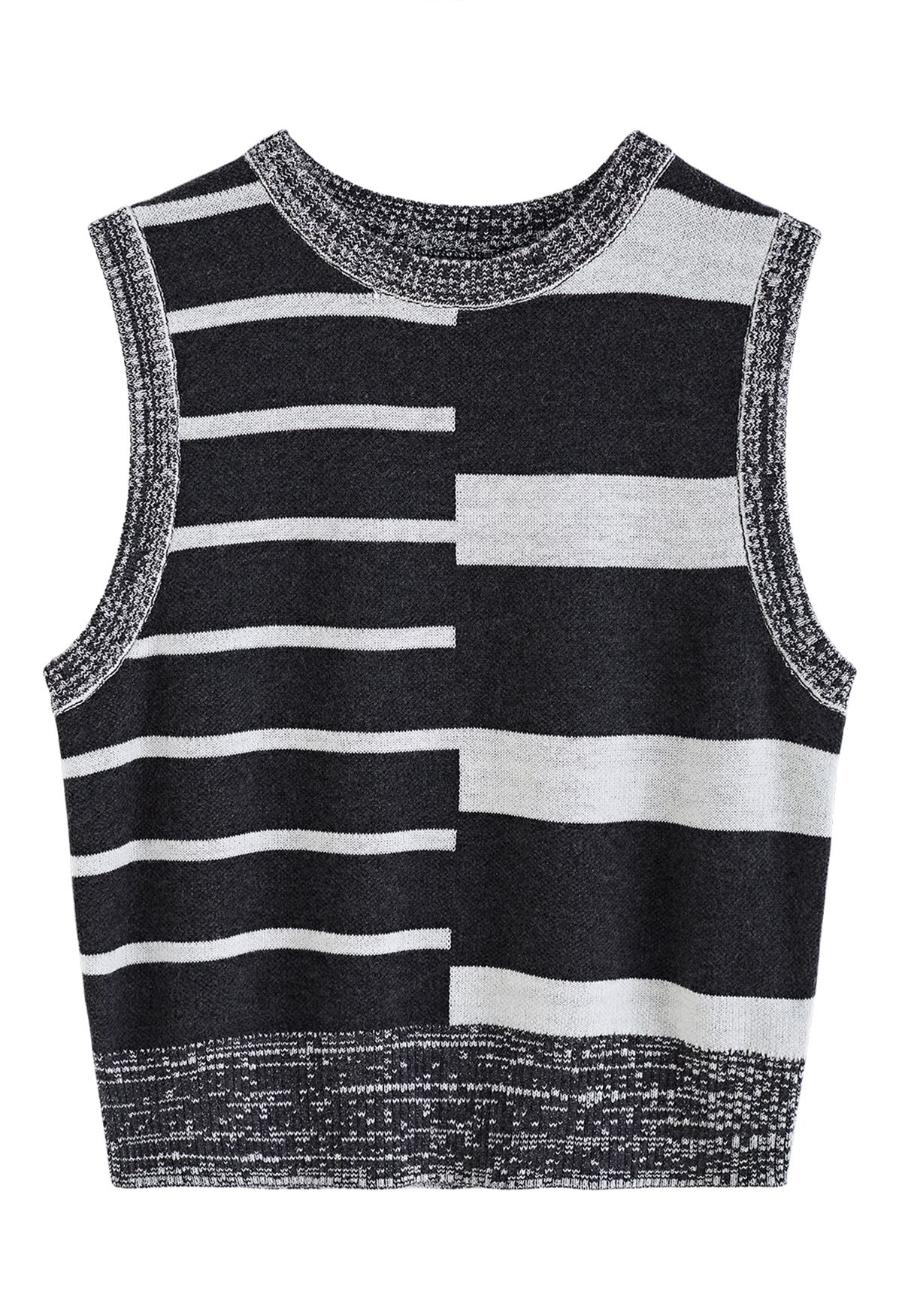 Two-Tone Keyboard Pattern Knit Tank Top in White