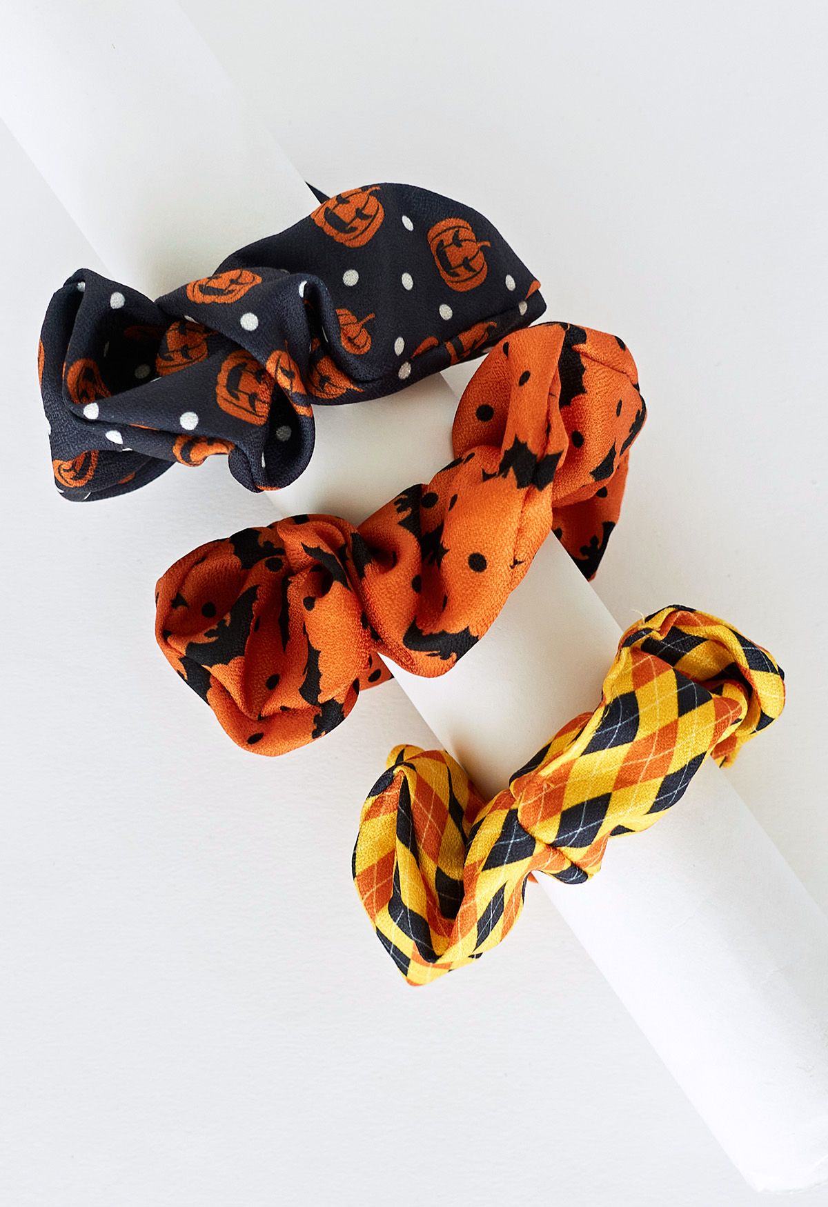 Playful Halloween Pattern Scrunchies Set