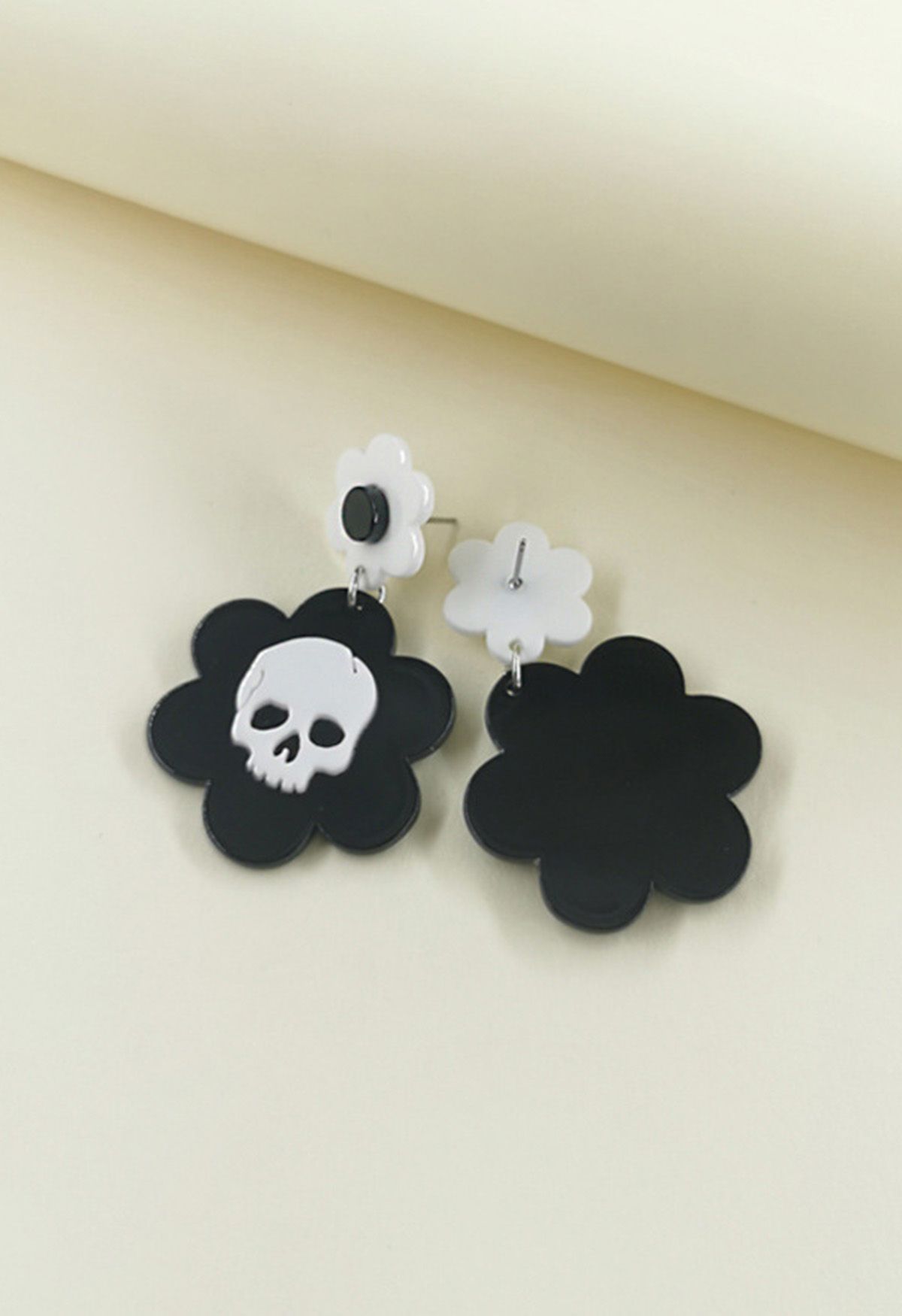 Black and White Skeleton Floral Earrings