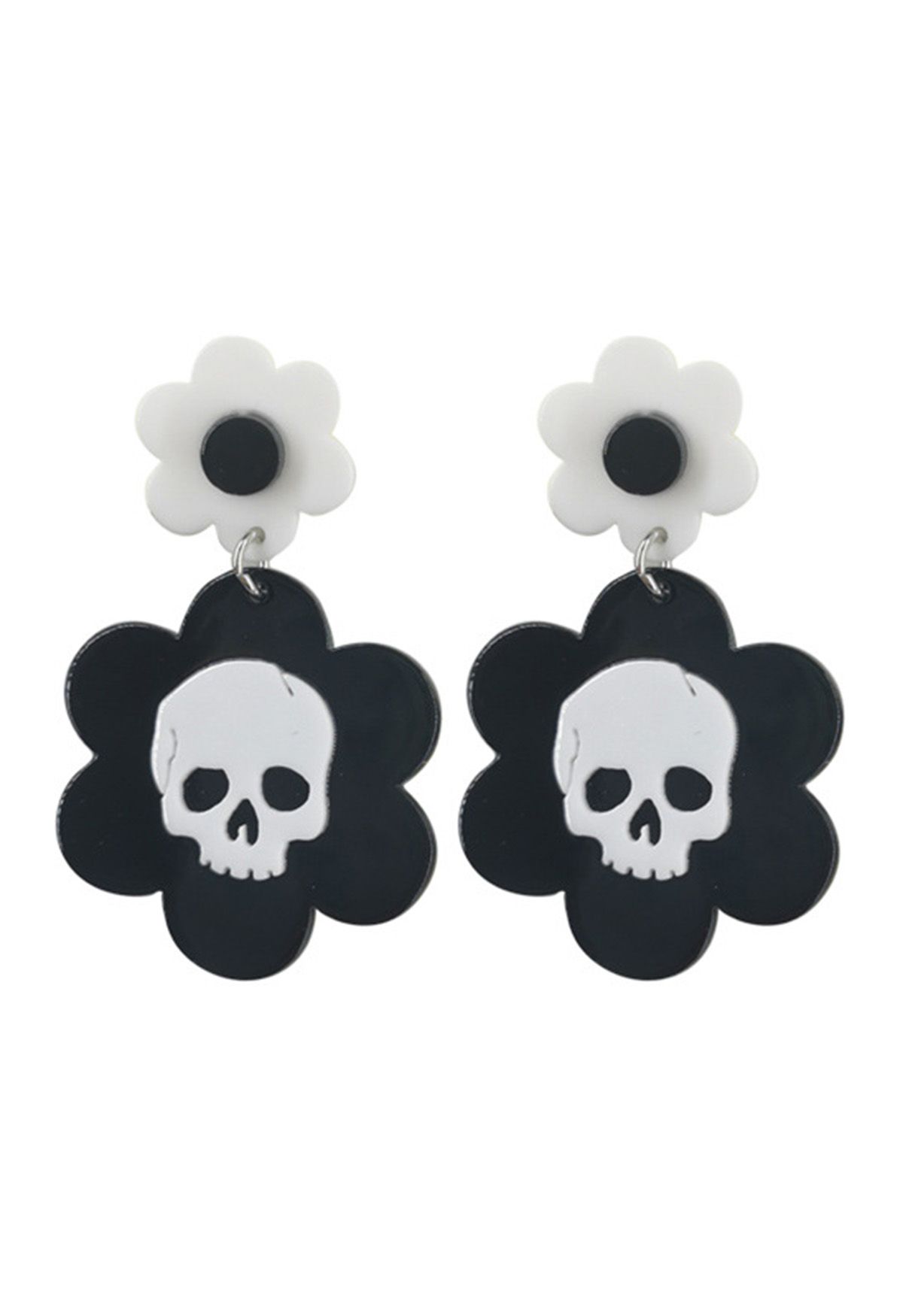 Black and White Skeleton Floral Earrings