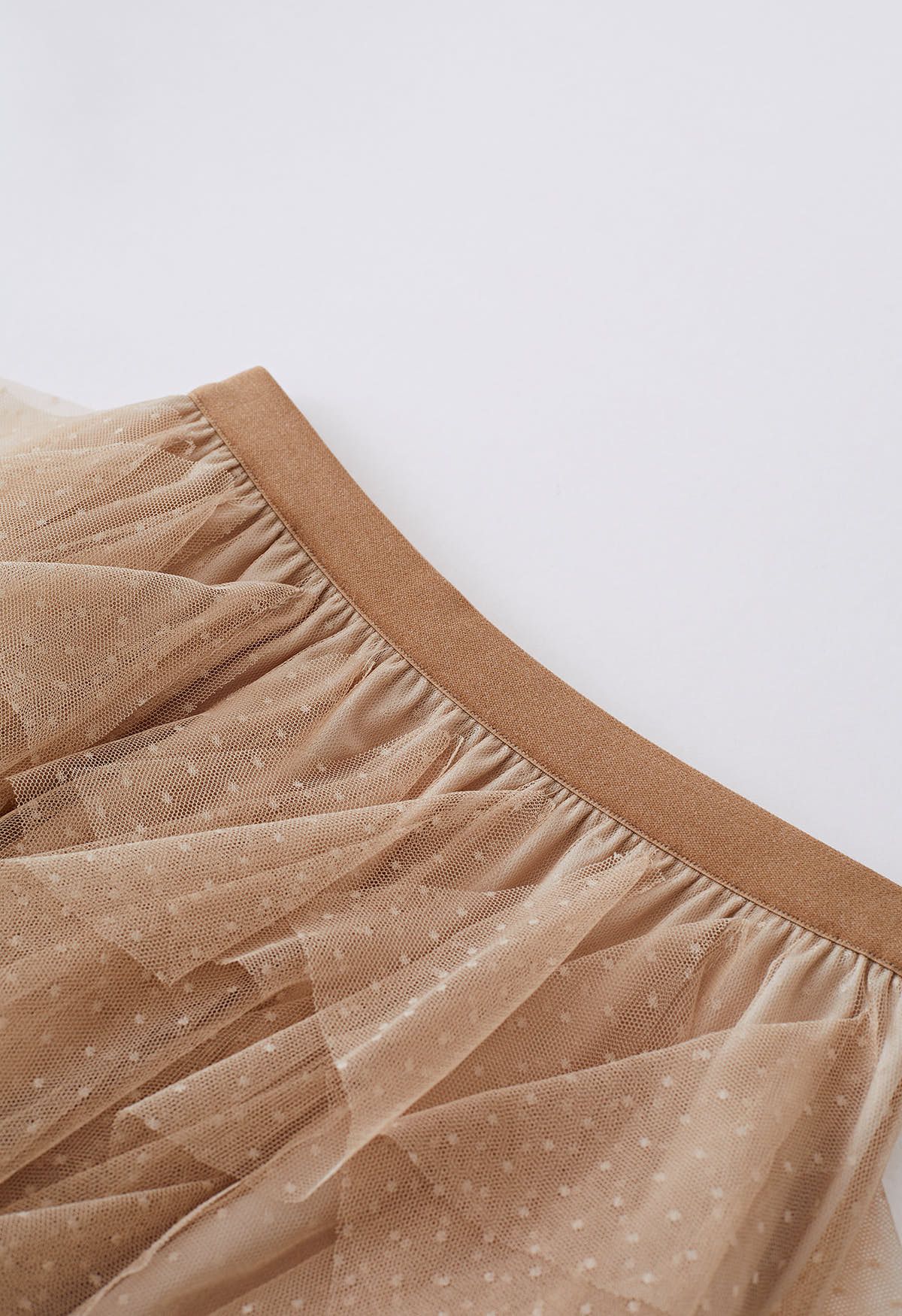 Dots Full Ruffled Tulle Skirt in Light Tan