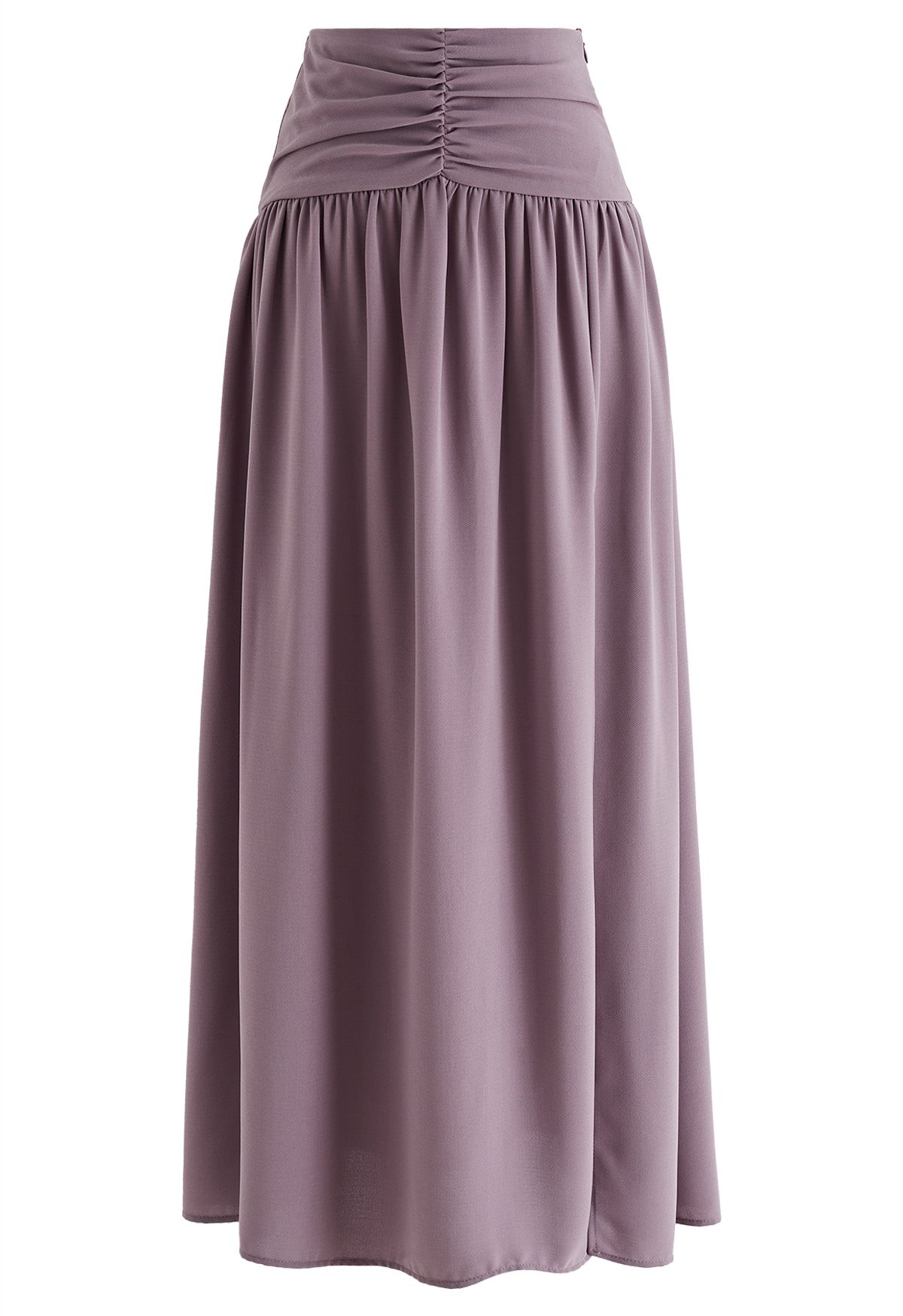 Ruched Waist Slit Maxi Skirt in Lilac