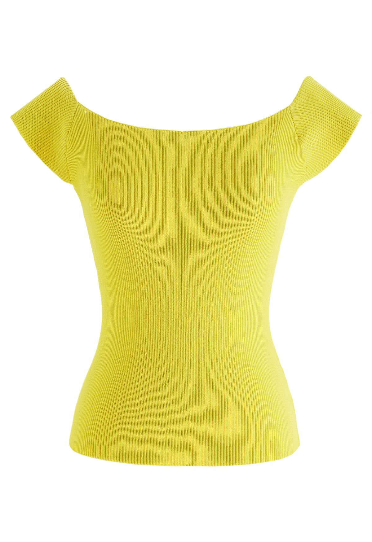 Boat Neck Rib Knit Crop Top in Yellow