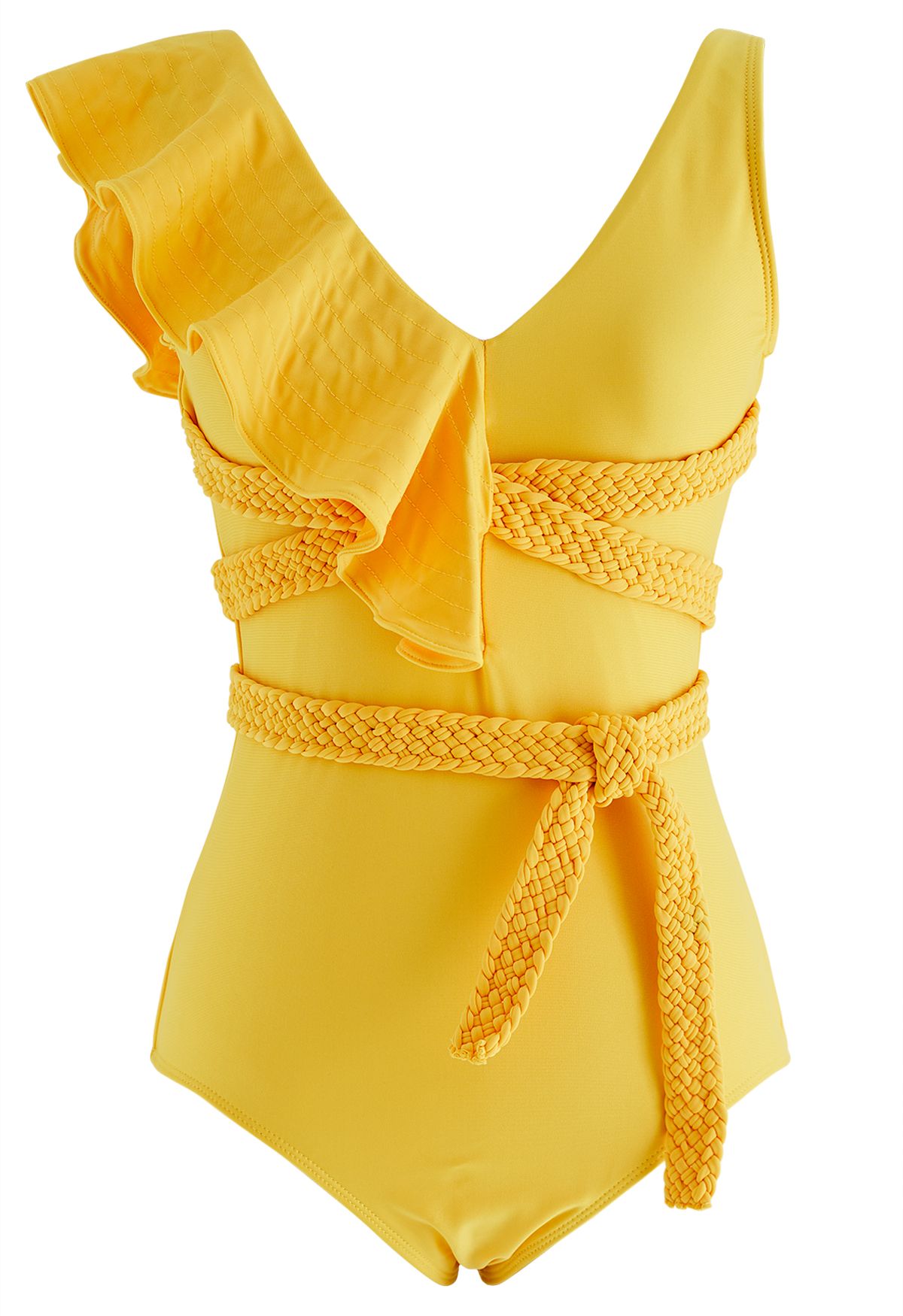 Braided Strap Ruffle Trim Swimsuit in Yellow