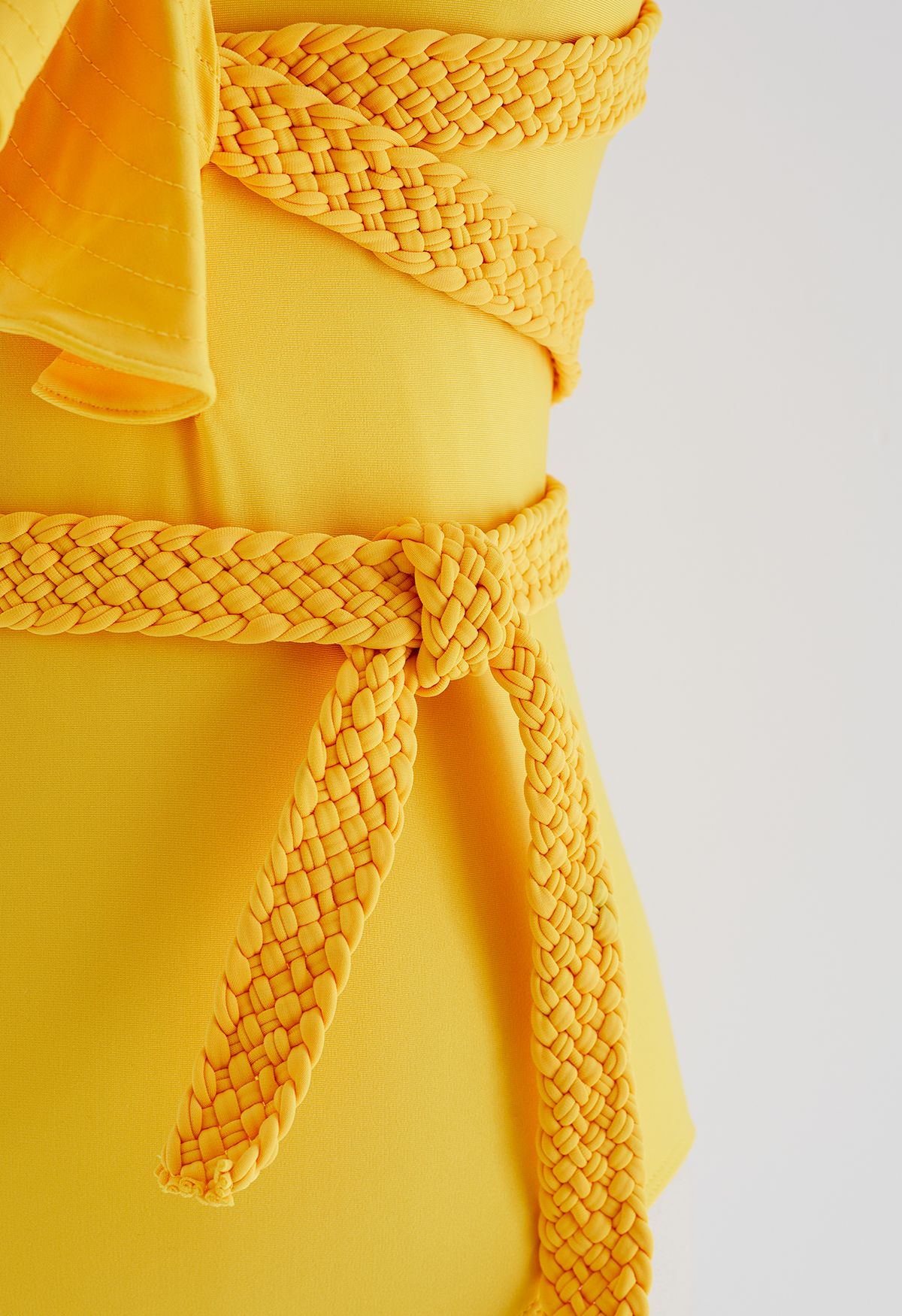 Braided Strap Ruffle Trim Swimsuit in Yellow