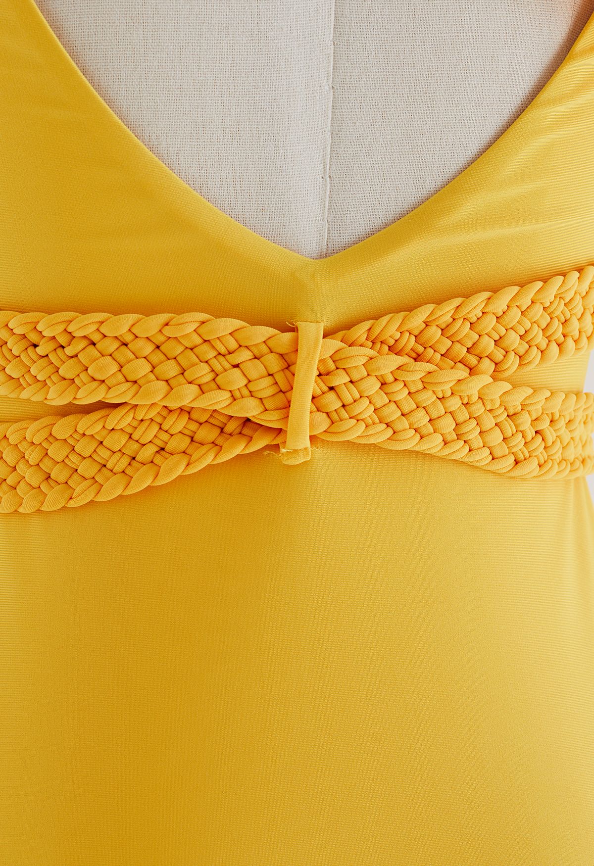 Braided Strap Ruffle Trim Swimsuit in Yellow