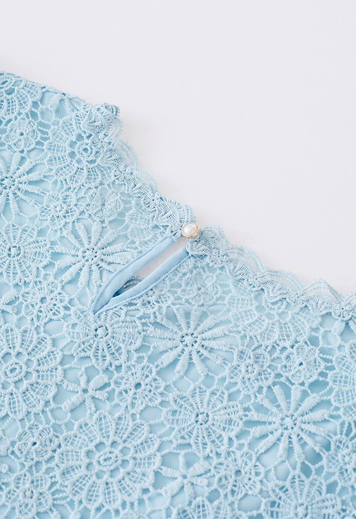 Scalloped Edge Floral Cutwork Top in Blue
