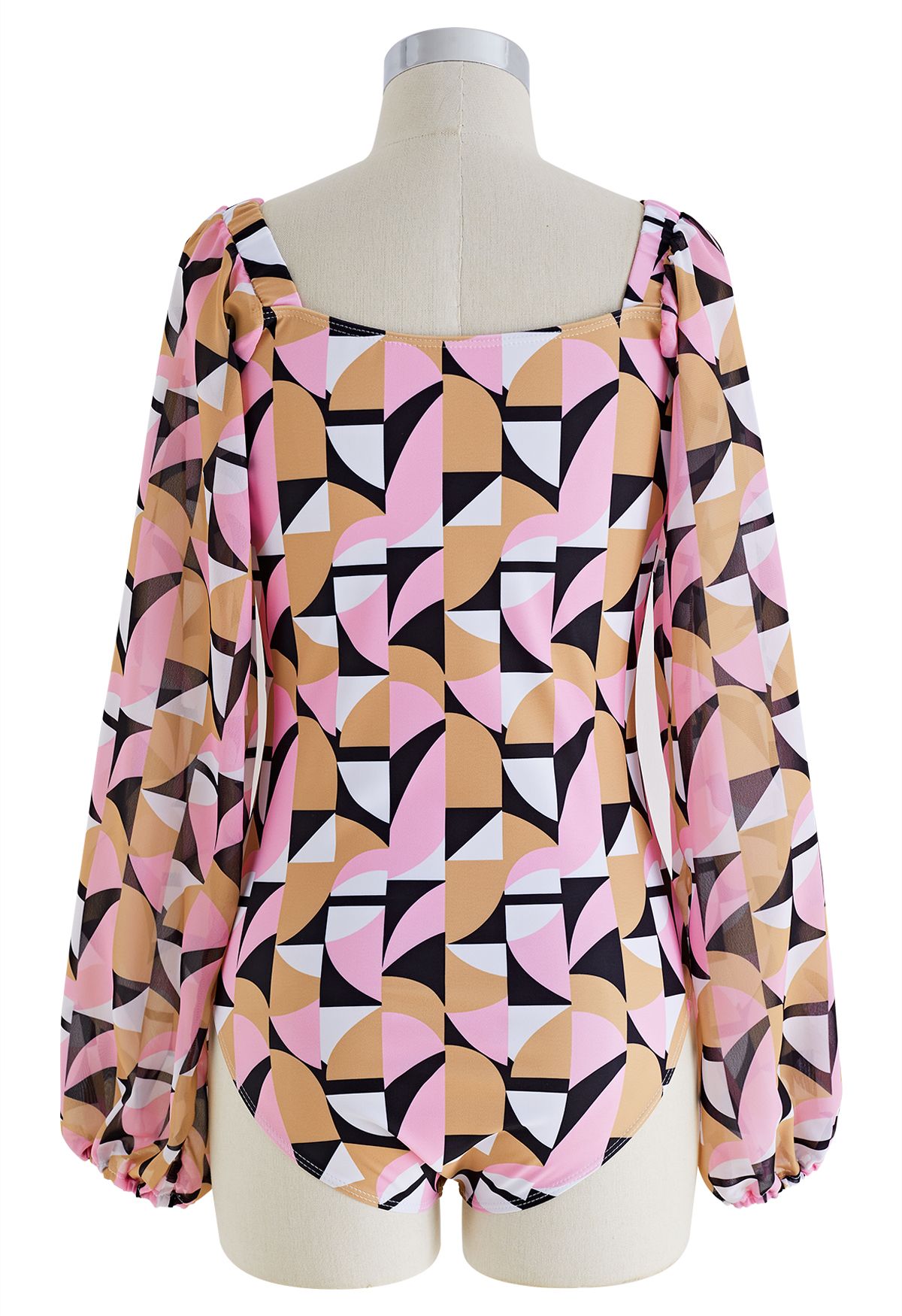 Geometric Pattern Twisted Front Cutout Swimsuit in Pink