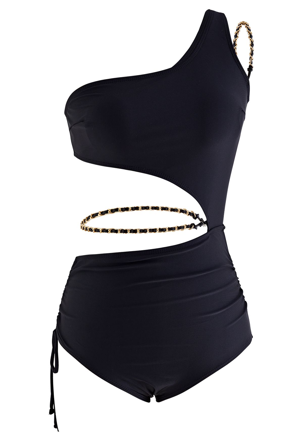 Golden Chain Cutout One-Shoulder Swimsuit