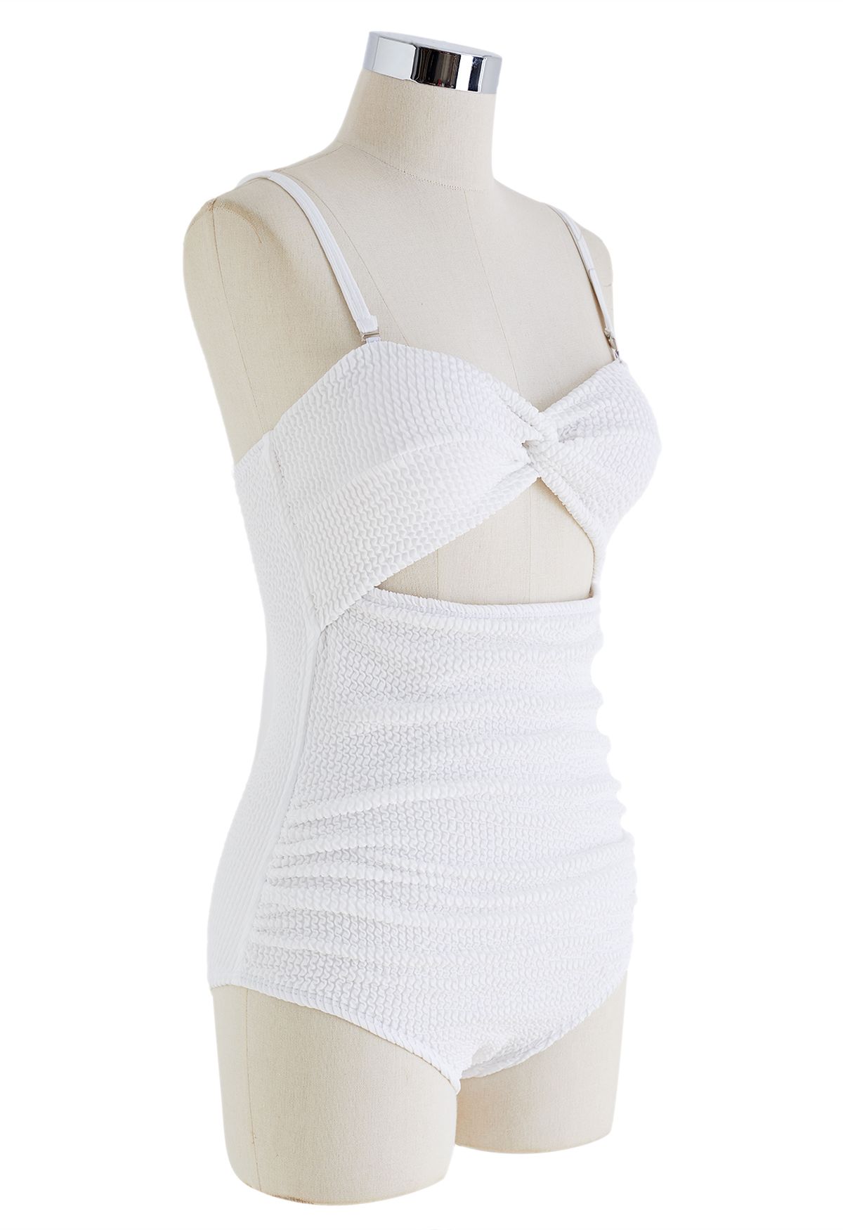 Twisted Cutout Wavy Textured Swimsuit in White