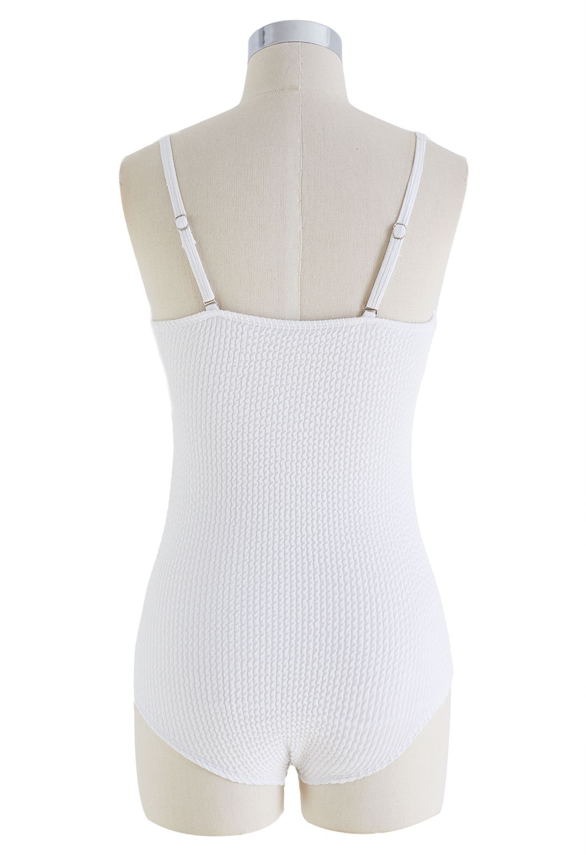 Twisted Cutout Wavy Textured Swimsuit in White