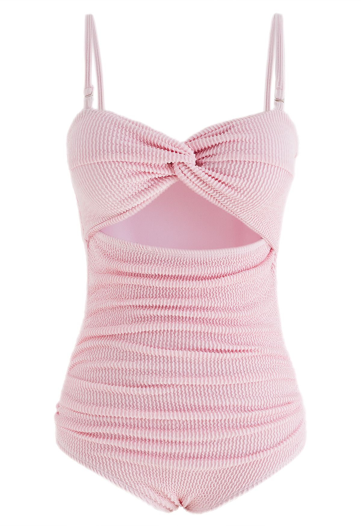 Twisted Cutout Wavy Textured Swimsuit in Pink