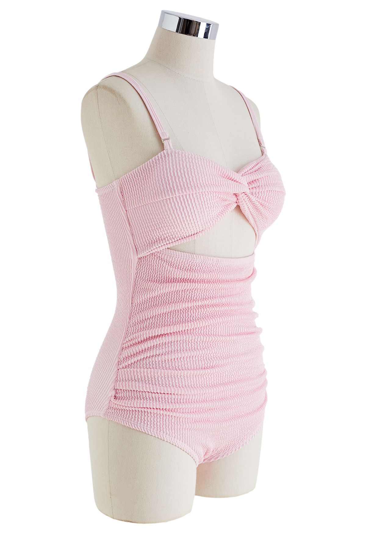 Twisted Cutout Wavy Textured Swimsuit in Pink