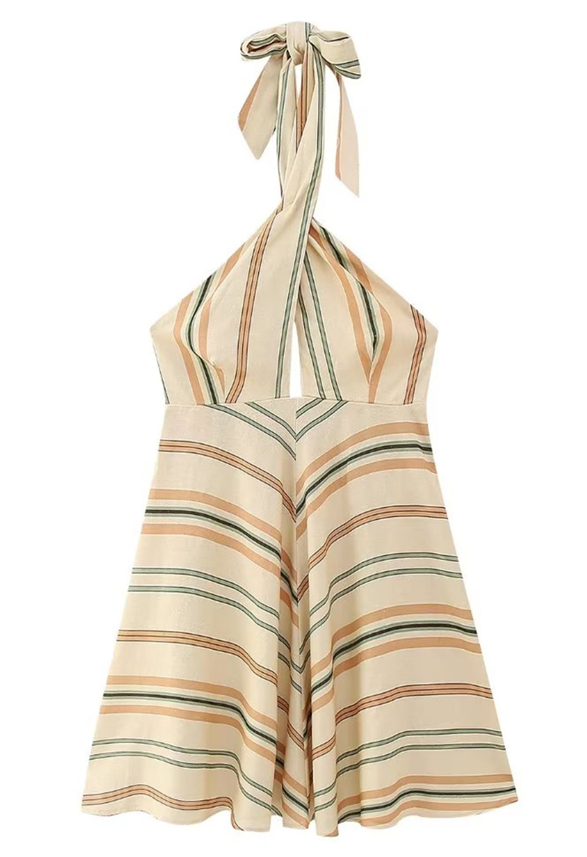 Striped Cutout Halter Neck Open Back Dress