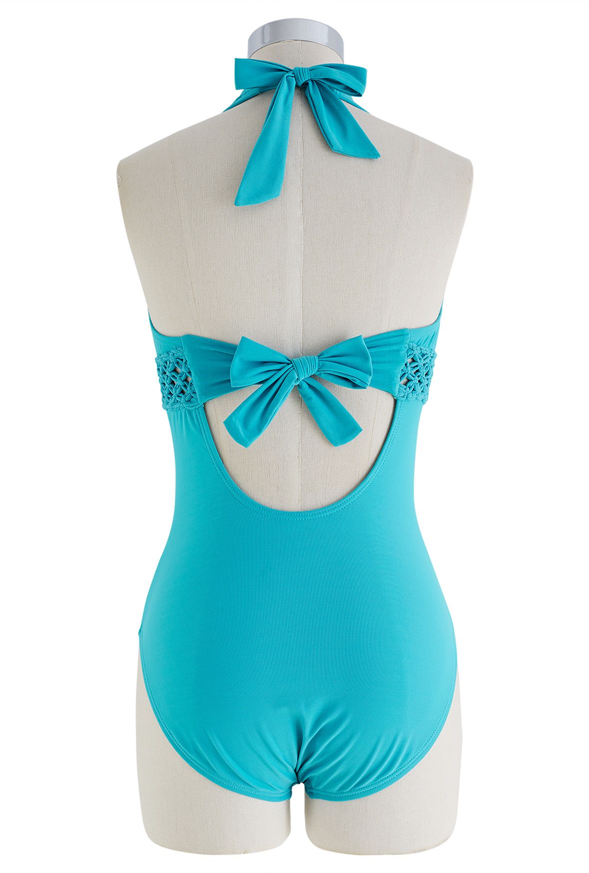 Deep-V Braided Hollow Out Waist Swimsuit in Teal