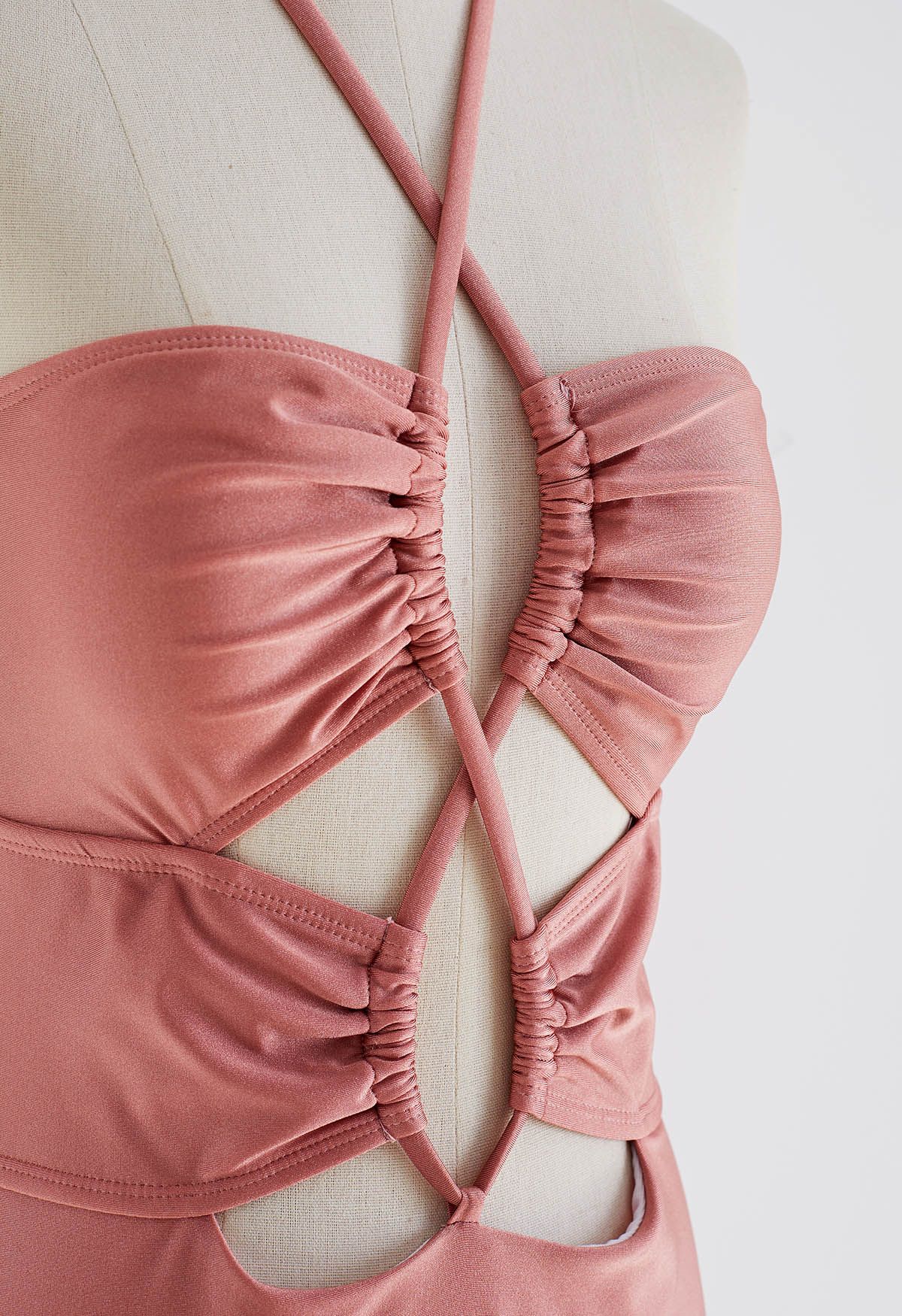 Cutout Crisscross Halter Neck Swimsuit in Pink