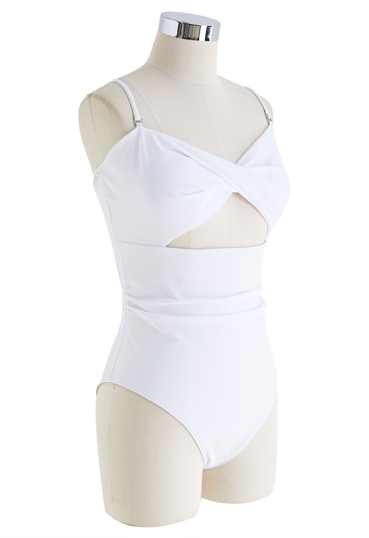 Twisted Front Cutout Swimsuit in White