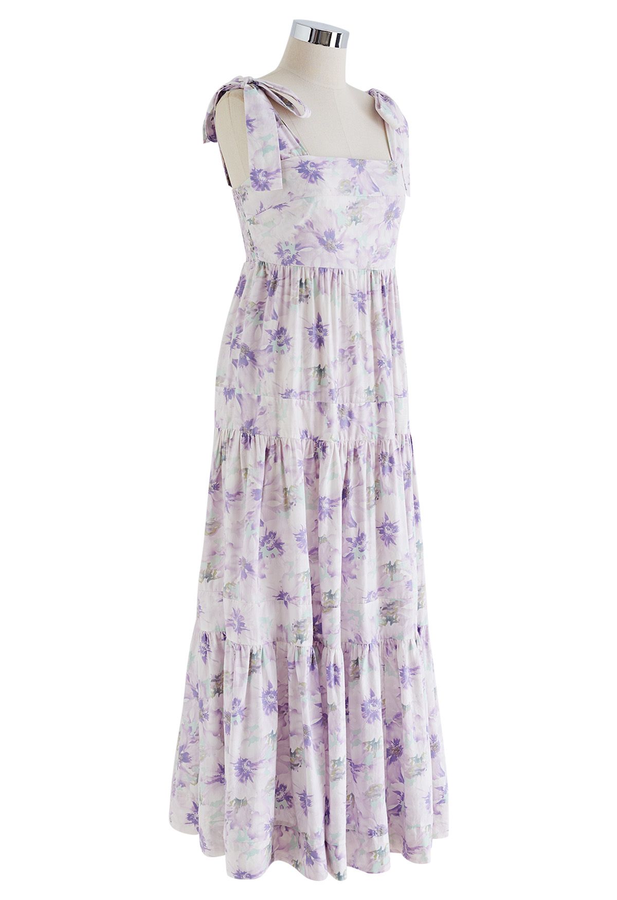 Lilac Blossom Tie-Strap Maxi Dress