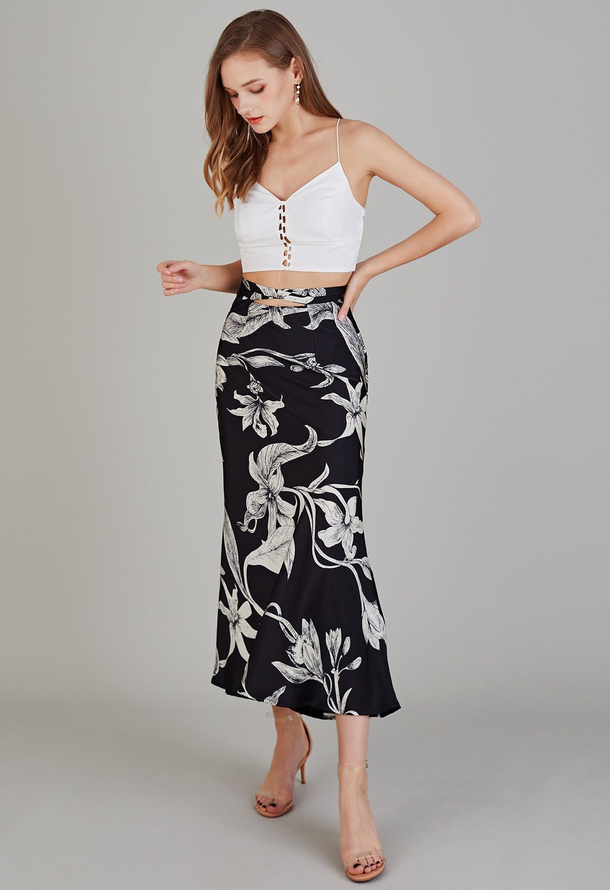 Midnight Lily Satin Pencil Maxi Skirt