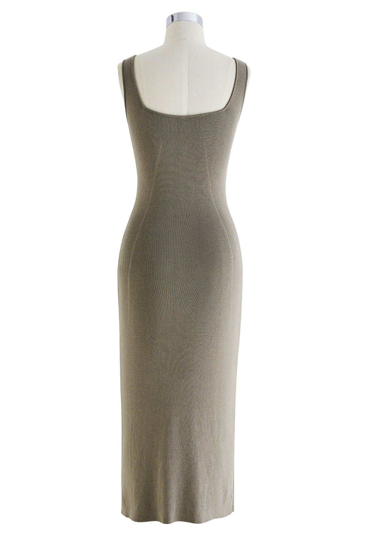 Notch Neckline Bodycon Knit Dress in Taupe