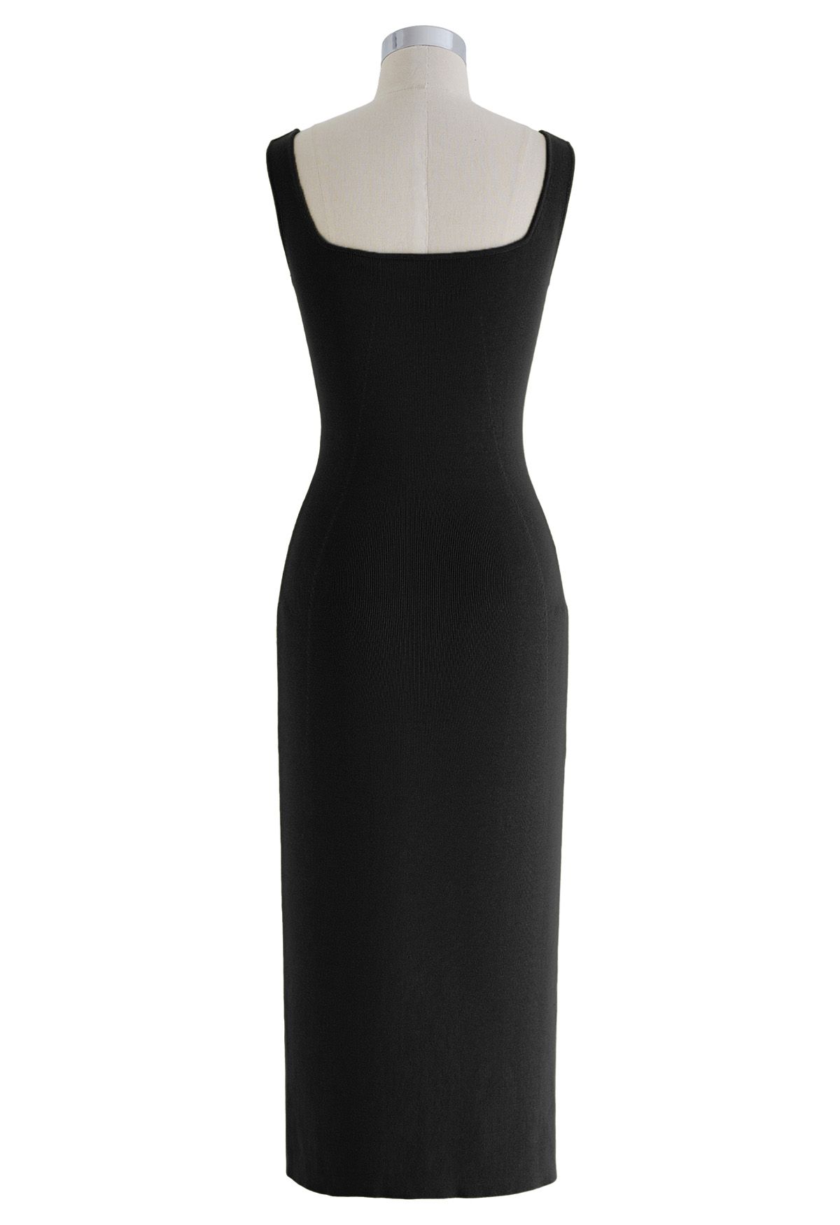 Notch Neckline Bodycon Knit Dress in Black