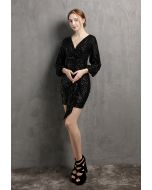 Shimmer Sequin Ruffle Wrap Dress in Black