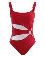 Amber O-Ring Cutout Swimsuit in Red