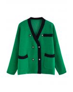 Double-Breasted Contrast Color Cardigan in Green