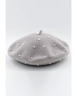 Handmade Pearl Wool Blend Beret Hat in Grey