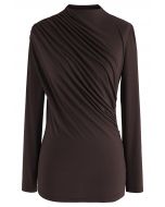 Ruched Long Sleeves Top in Brown