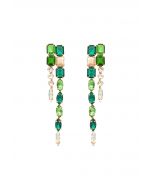 Connecting Emerald Gem Long Dangle Earrings