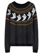 Cute Ghost Long Sleeves Knit Sweater in Black