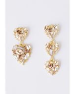 Asymmetric Golden Heart Crystal Earrings