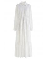 Pure White Floral Cutwork Frilling Maxi Dress