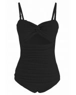 Twisted Cutout Wavy Textured Swimsuit in Black