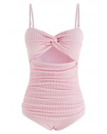 Twisted Cutout Wavy Textured Swimsuit in Pink