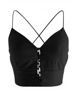 Crisscross Back Crop Cami Top in Black